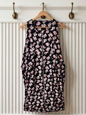 ASOS Dark Floral Midi Dress Y2K Soft Grunge Indie Sleeveless Zip Front Size 10